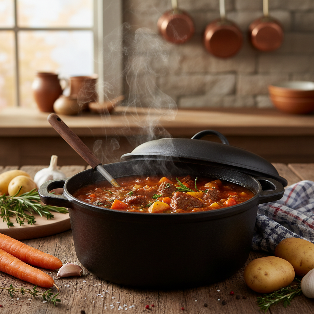 Cast Iron dutch oven with stew