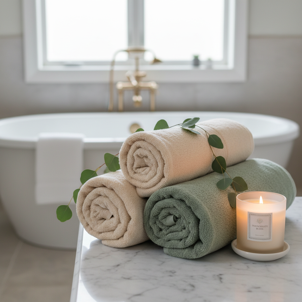Luxury Spa Towel Set on marble bathroom counter