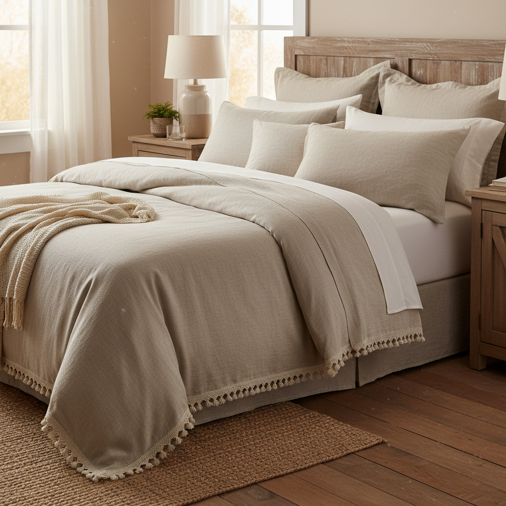 Farmhouse Cotton Sheet Set on a cozy bed