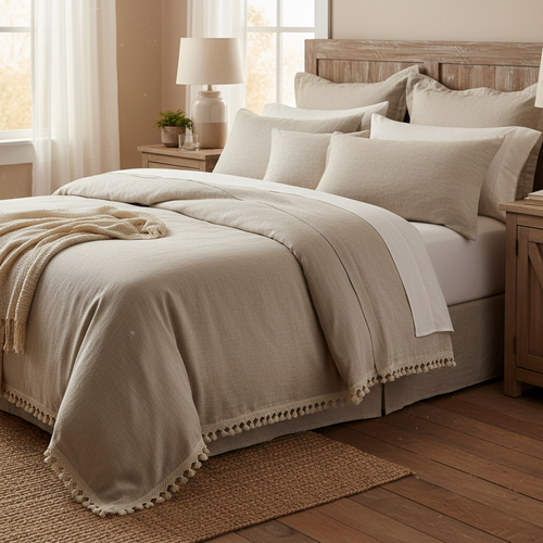 Farmhouse Cotton Sheet Set on a cozy bed