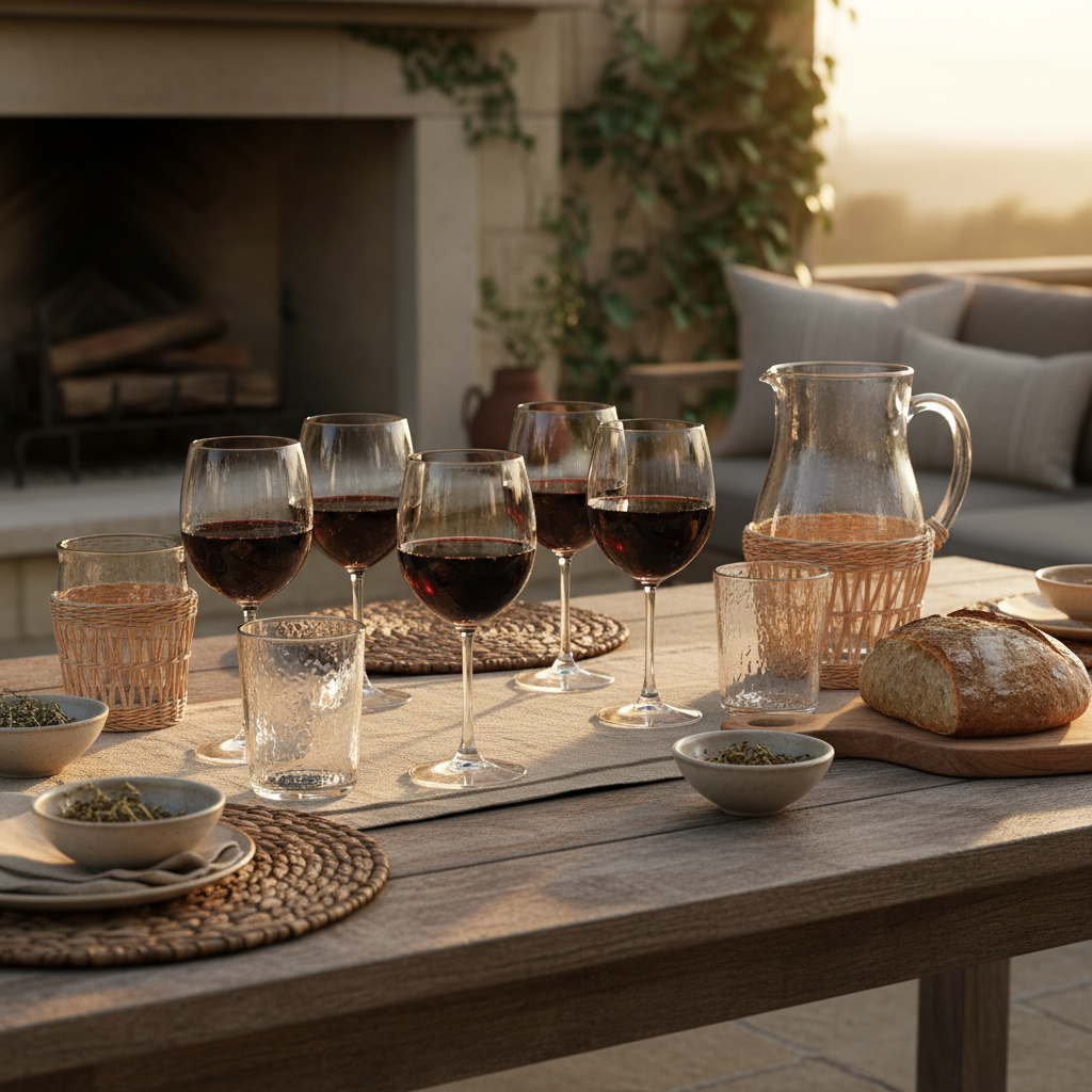 Rustic Glassware Set on outdoor patio