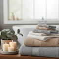 Premium Bath Towel Set folded on bathroom shelf